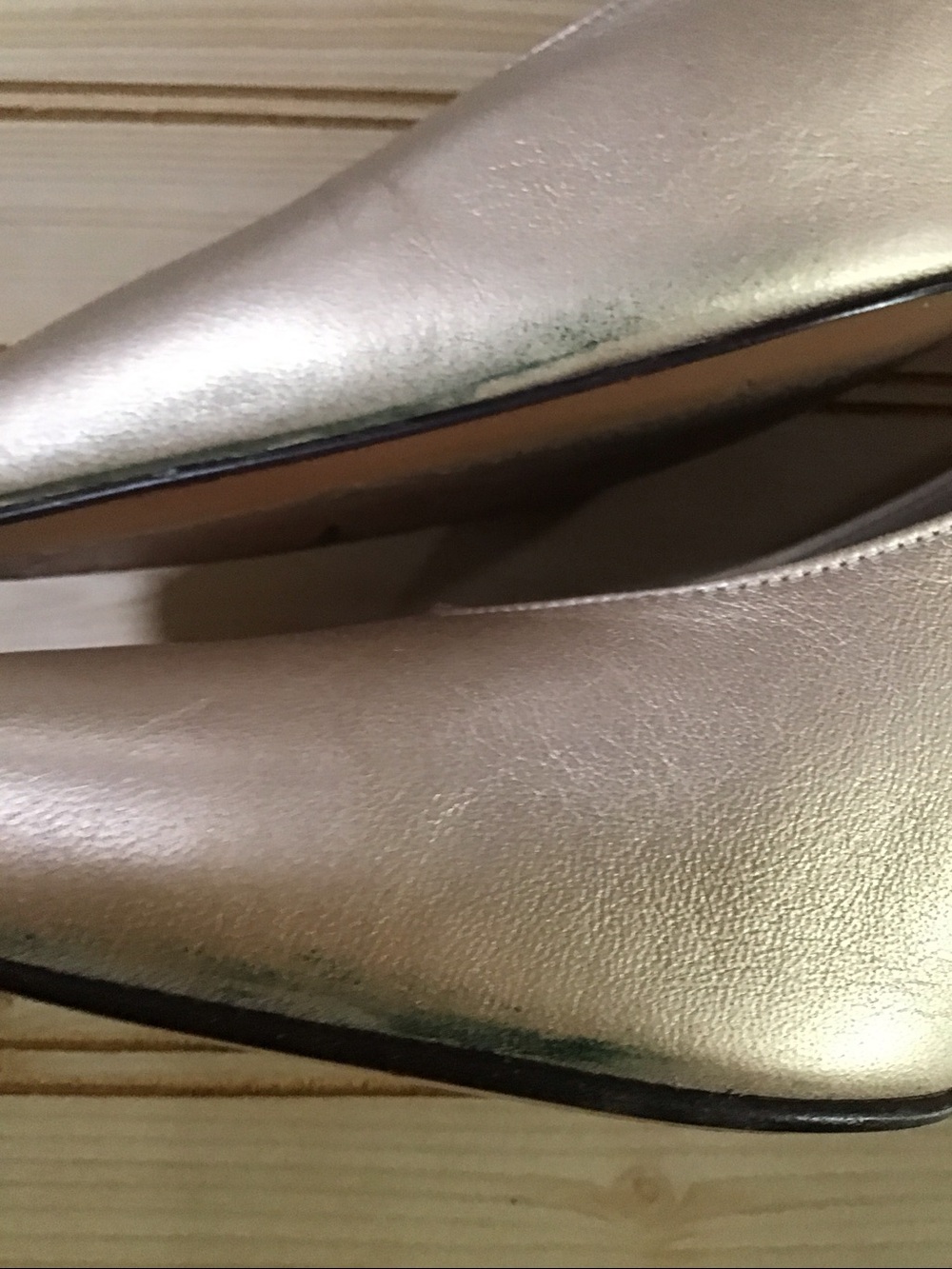 Vintage St.John Pale Gold Italian Leather Turin Metallic Gold Square Toe 7‎ 1/2B - Picture 13 of 15